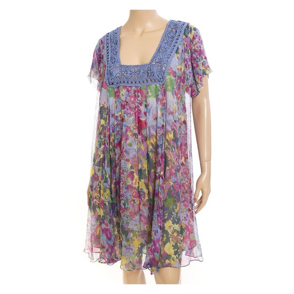 TRACY REESE NWT Periwinkle Trailing Floral Crochet Trim Tie Back Dress - Picture 3 of 9